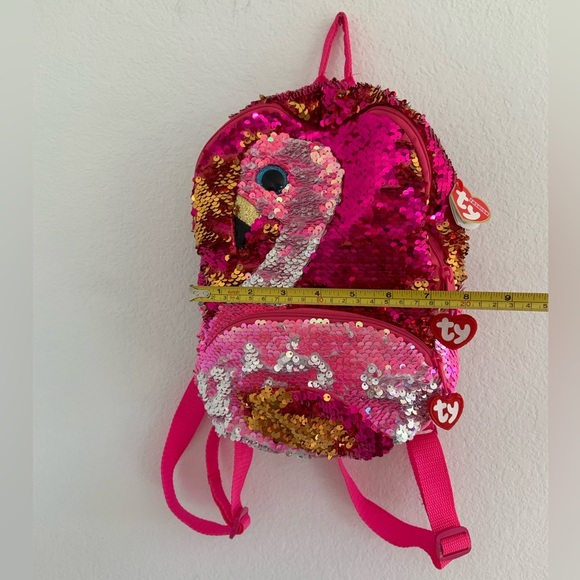 NWT Kid’s TY Fashion Gilda Color Changing Sequin Flamingo Backpack - Picture 6 of 12